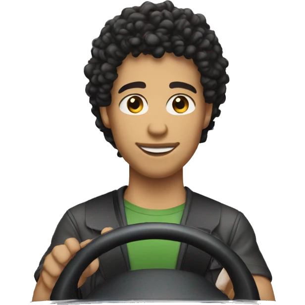 Light skin male with Black curly hair driving a car emoji