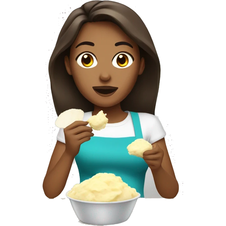 Brunette eating mashed potatoes emoji