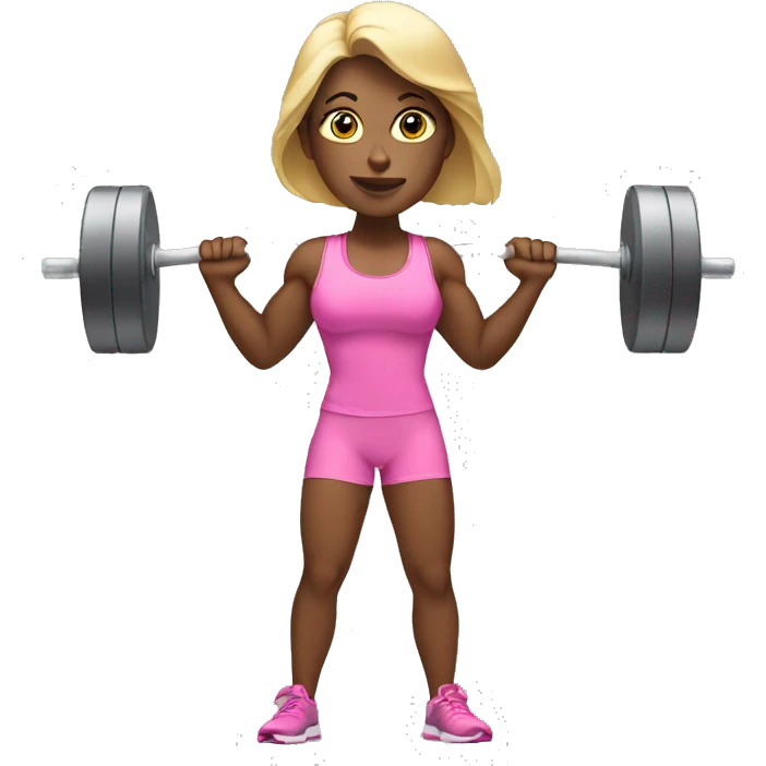 White woman wearing pink lifting weights emoji