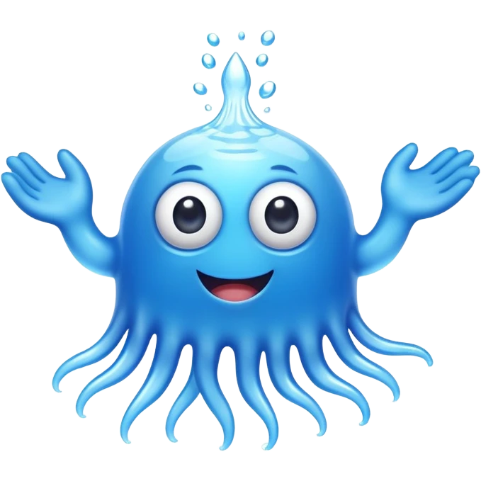 a happy blob of water creature with googly eyes and long water hands emoji