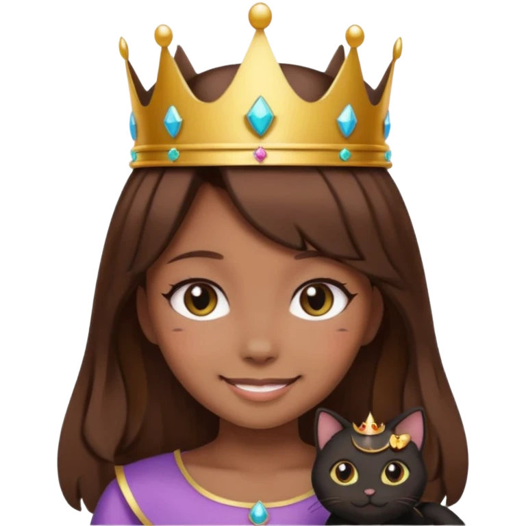 black cat kawaii brown hair girl with crown emoji