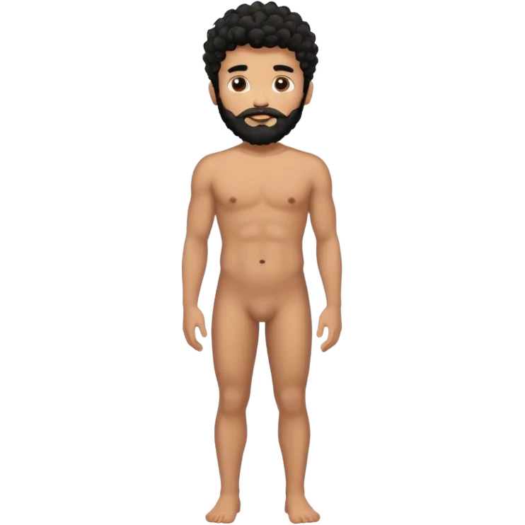 Tan Latino, Mexican male, black curly hair, shape of hair is a modern fade hair cut. with beard. He is standing naked posing.  emoji
