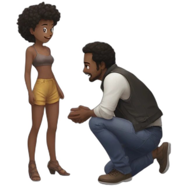 Good prompt ➝ == Draw Me a girl on both knees ;; in front of a French yong man standing  emoji