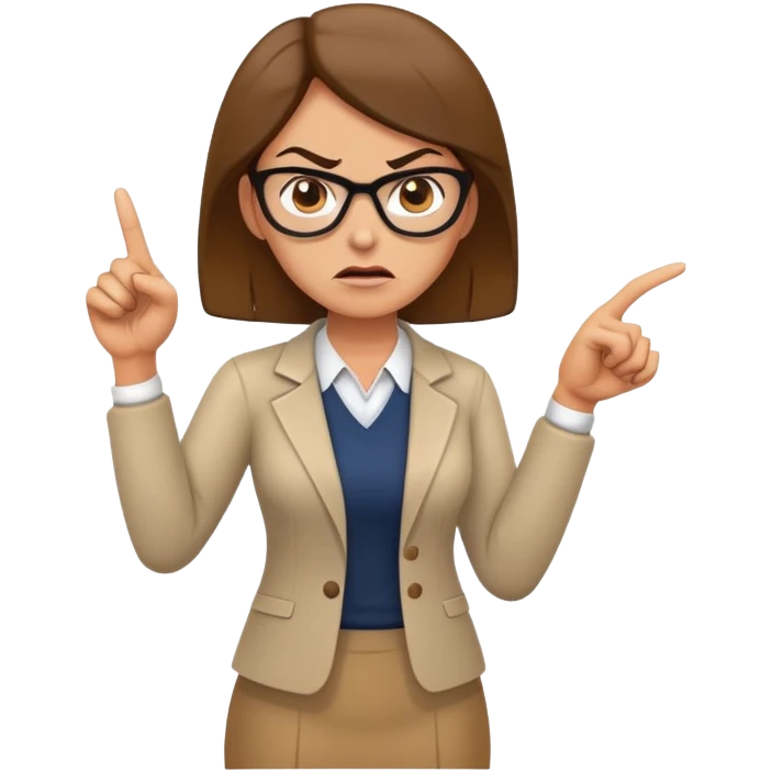 full body angry female teacher without glasses pointing finger emoji