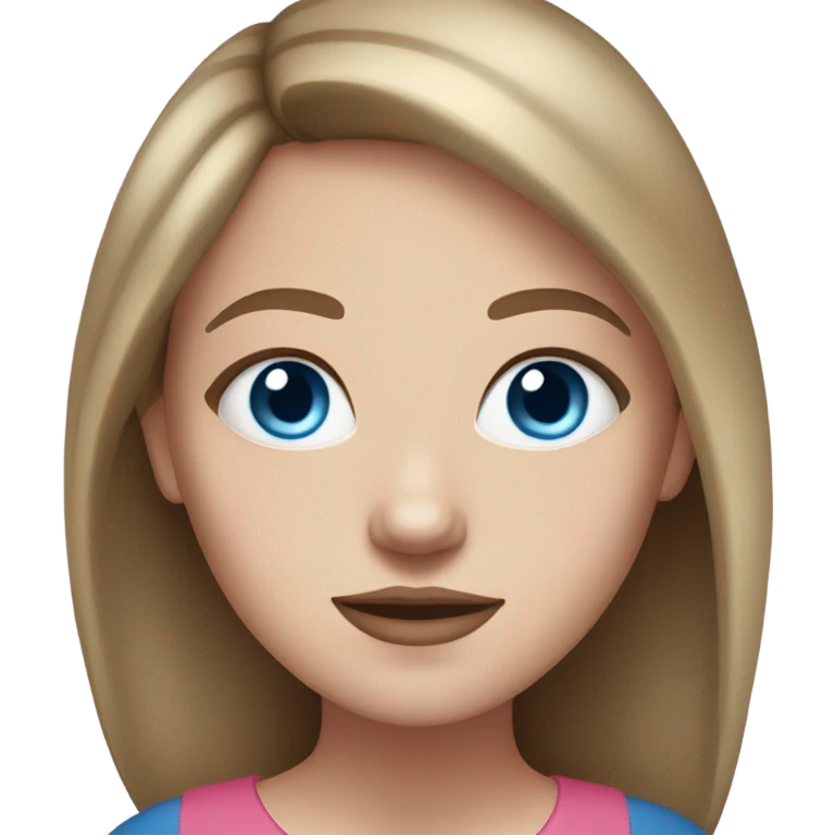 White girl with long brown hair and blue eyes and pink lips  emoji