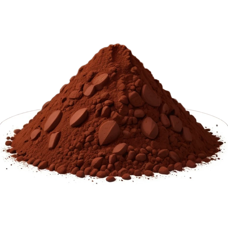 cocoa powder pile, fine, rich dark brown, matte velvety surface, smooth and airy, softly contoured, no spoon or tin, just the powder, soft lighting, emoji scale emoji