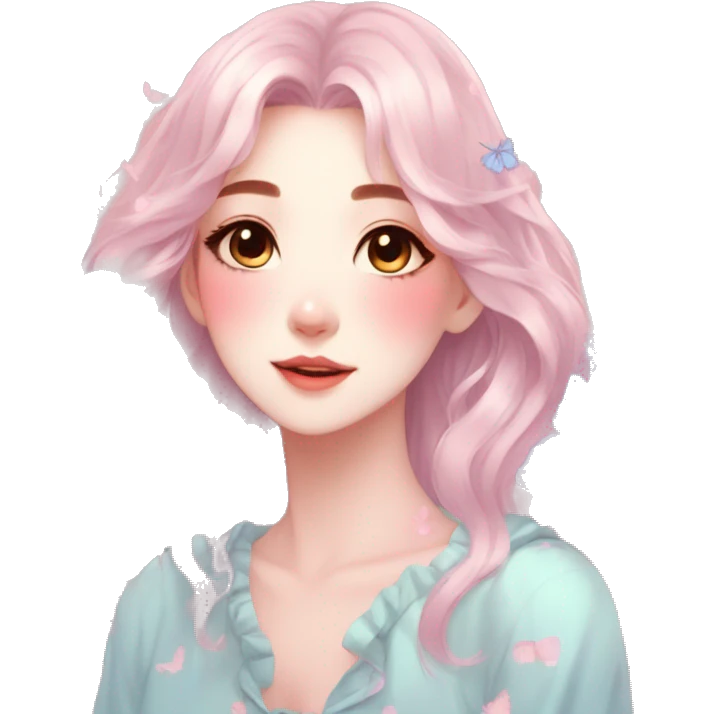 Gorgeous pastel anime style lady with blushing face and butterflies aesthetic trending style emoji