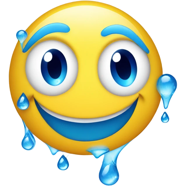 Generate a cheerful blue water droplet emoji with a happy face and sparkling freshness. emoji
