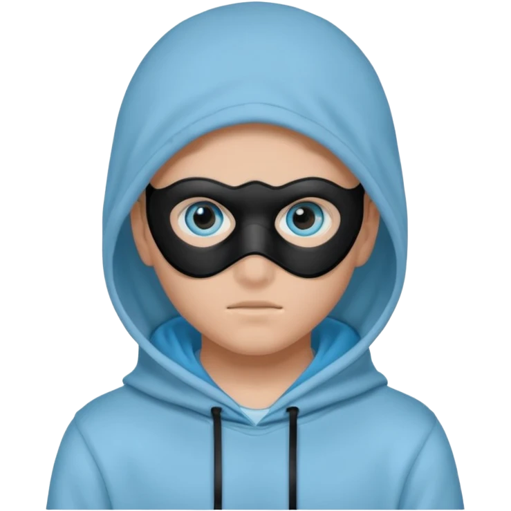 Make an emoji of Boywithuke (Boywithuke is a singer who wears a light sky blue hoodie with the hood up and has a ukelele on his back and has a mask that’s all black besides the 2 blue circles where the eyes should be) emoji