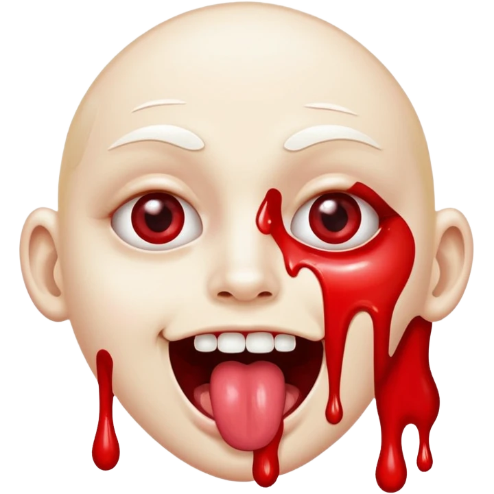 Spilt white glue on their face and smiling with their tongue out but their eyeballs are bloodshot red emoji