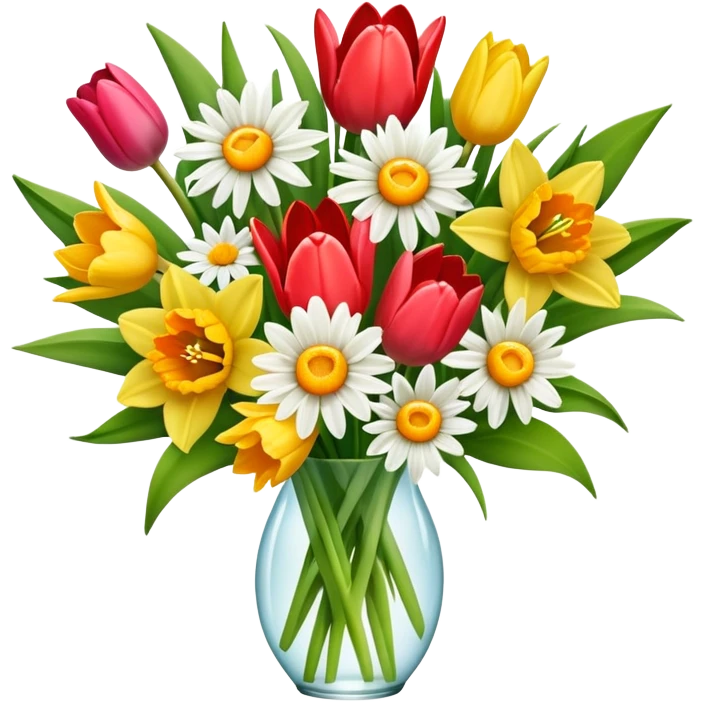 spring flower bouquet with tulips, daffodils, and daisies emoji