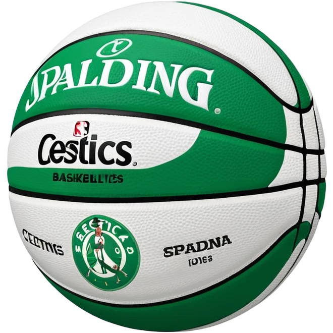 Minimalist green and white Spalding basketball with NBA logo, Celtics colors, iOS emoji style emoji