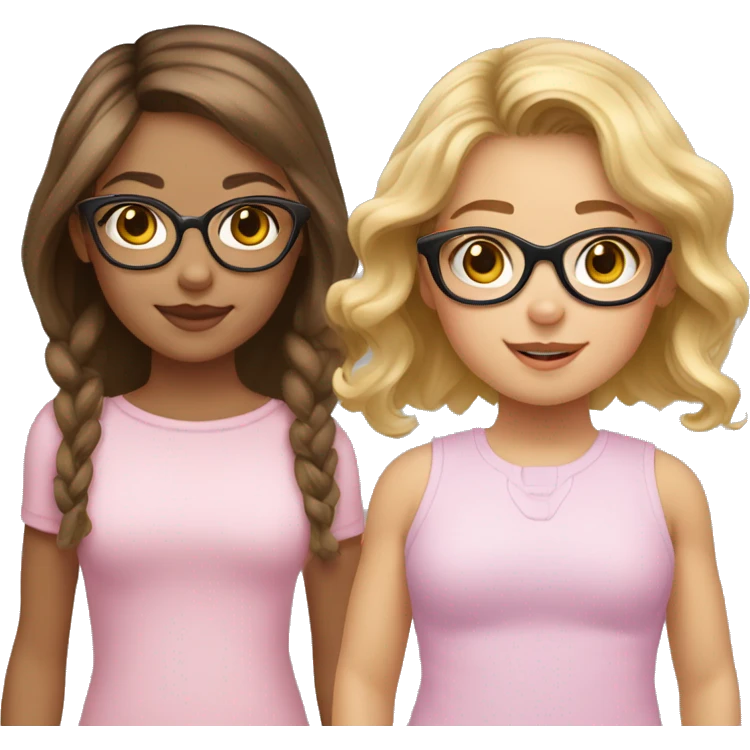girl with brown hair and blonde highlights and cat eye glasses with baby girl with brown hair emoji