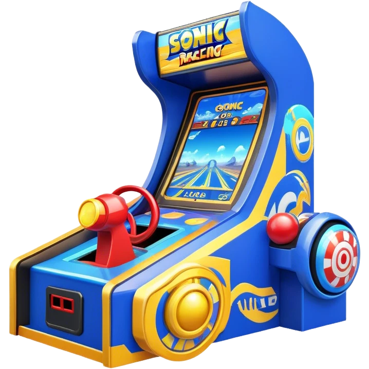 An icon representing an arcade game interface, inspired by Sonic. The design features colorful platforms, loops, and rings, with Sonic racing through a vibrant landscape. The iconic HUD elements, like score and timer, are visible. A transparent background. emoji