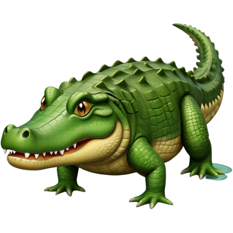 cinematic-crocodile-realistic-full-body-on all fours-emoji,-massive-scaled-body-partially-submerged-in-shallow-water,-head-tilted-dramatically,-rough-green-and-brown-hide-textured-with-deep-ridges,-simplified-yet-realistic-focused-features, head held high emoji