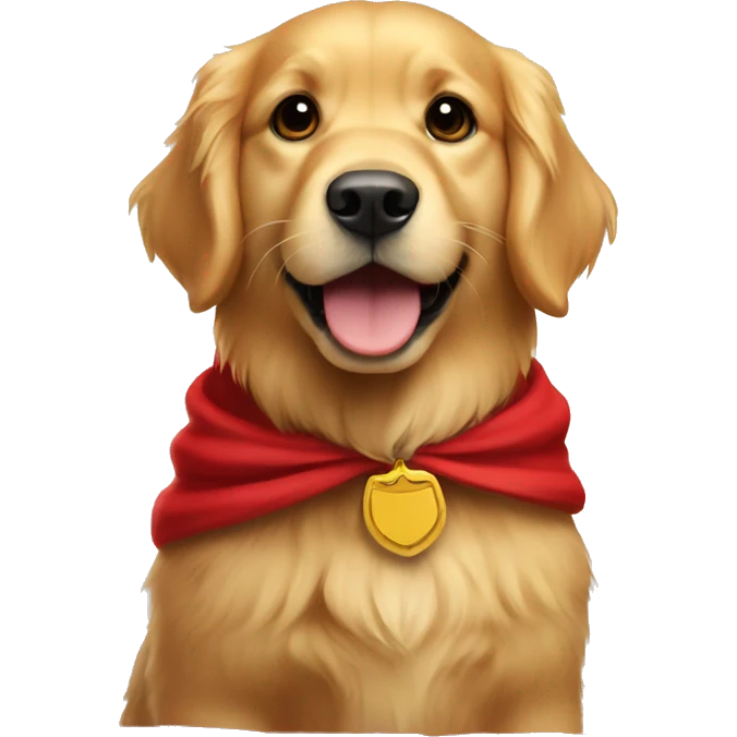 Golden retriever with a red cape emoji