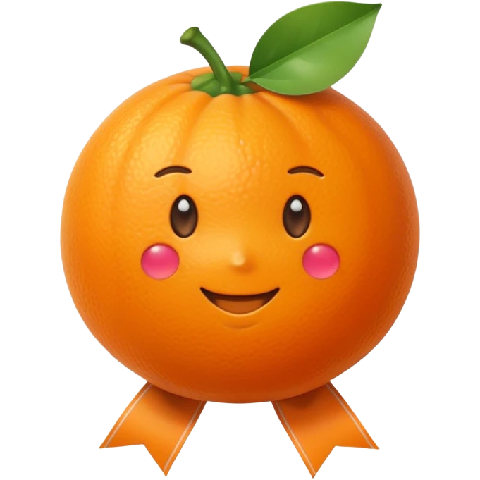 Hermès-style orange fruit, with a small Hermès ribbon, luxury, cute emoji style emoji