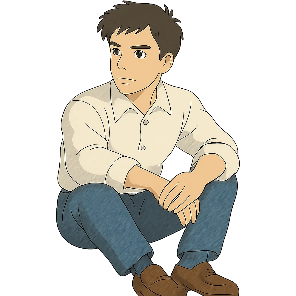 ghibli style man, sitting emoji
