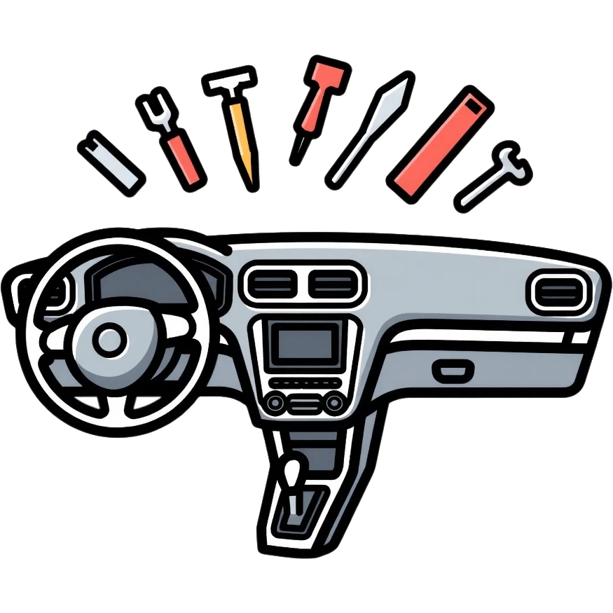 car interior disassembly, dashboard parts removal, tools and car panels emoji