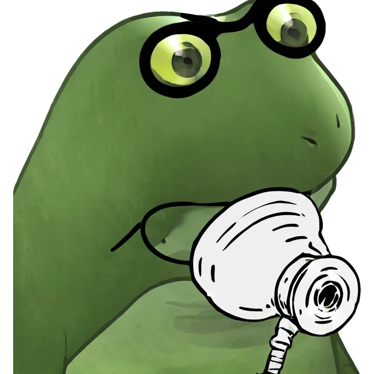 frog wearing a gas mask like a stalker emoji