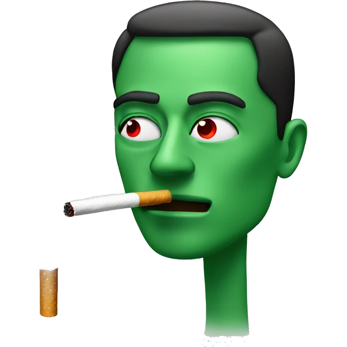 Man smoking a cigarette with green smoke and red eyes emoji