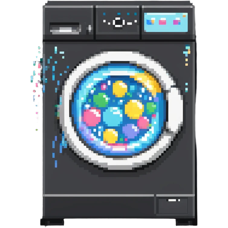 front-loading washing machine with soap bubbles emoji