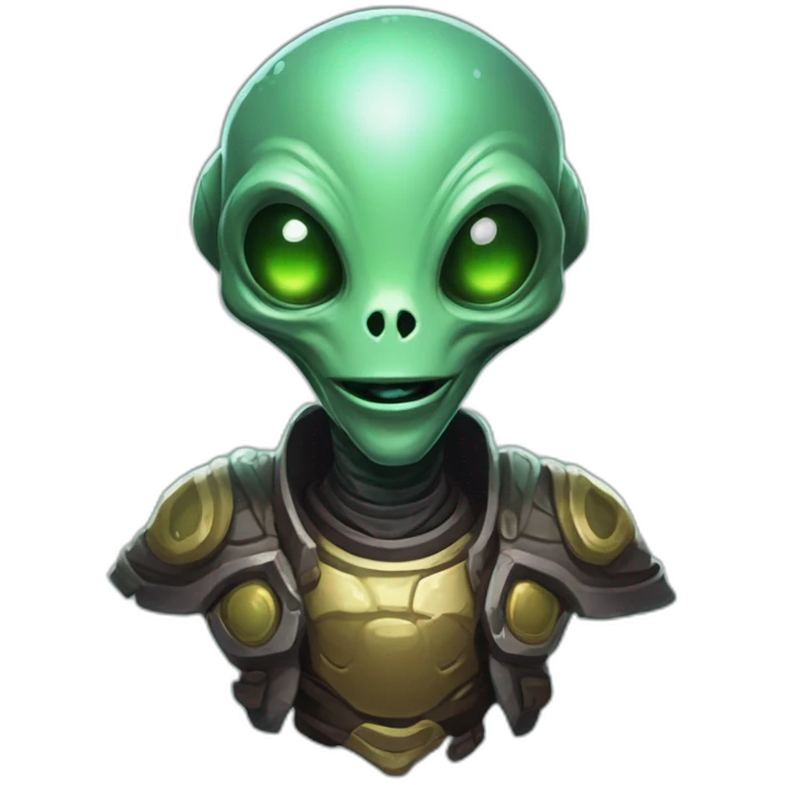 alien with a happy face futuristic roguelike rpg style inspired by hearthstone emoji