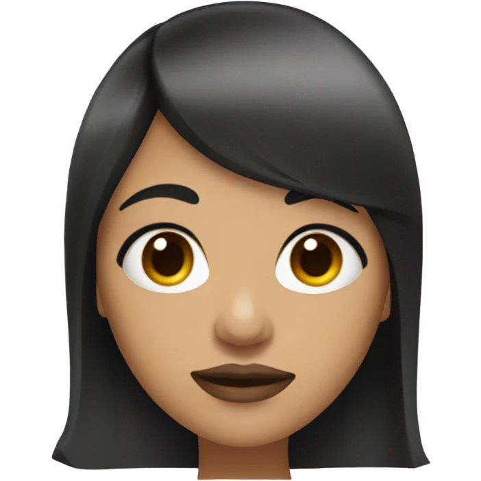 Woman with black hair and bangs with a round face and thick lips emoji