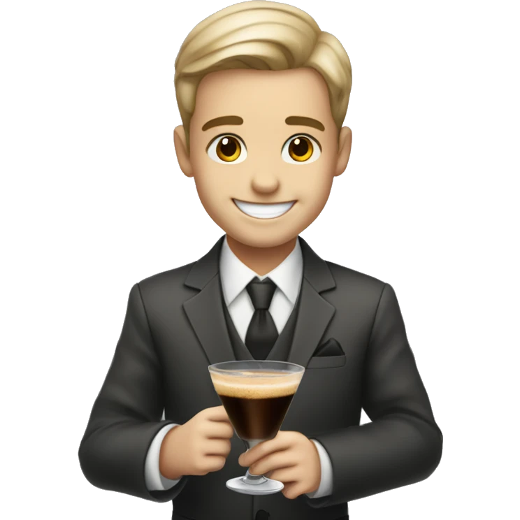 smiling boy in formal attire I’m supposed to be holding an espresso martini emoji