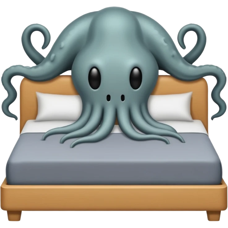 Minimalist emoji-style sticker of a bed with a covered figure and something strange peeking out from underneath. Grayscale only, simple icon.

 emoji