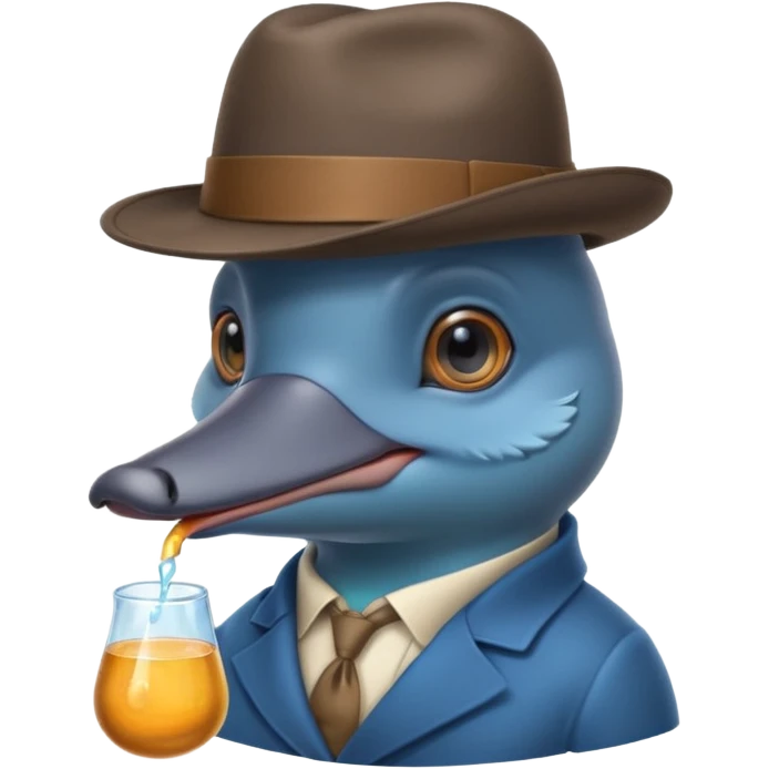 cute blue platypus with a detective hat and monocle on his eye, no  hands, looks like a platypus but blue emoji