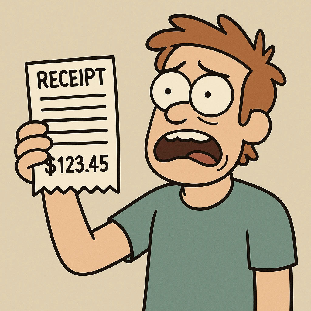 a hand holding a receipt, cartoon style emoji