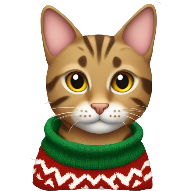 tabby cat with a holiday sweater emoji
