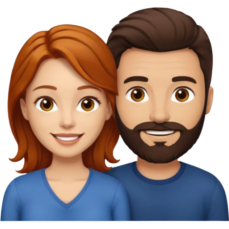 👩🏼‍❤️‍👨🏽 Something like this, but make the guy more lighter and give the girl a bit more red hair like ginger style make the guy have dark brown hair, same with the beard and add her in the middle top emoji