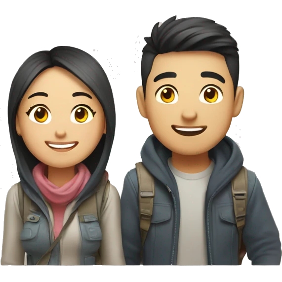 Cute young  Asian couple excitedly traveling  emoji