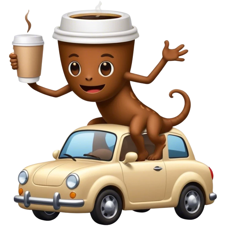 Coffee cup creature riding a car emoji