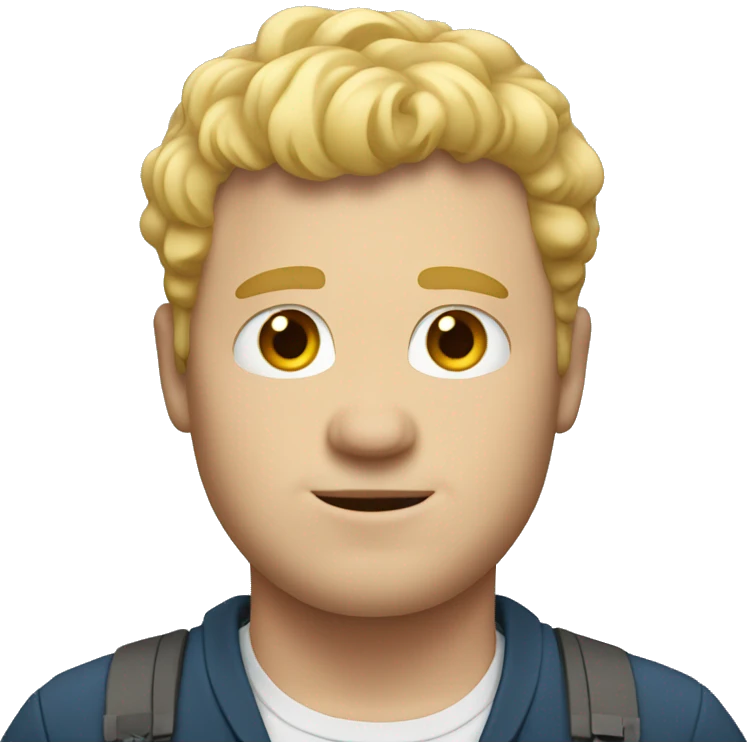 Tall white guy with short blonde hair and wavy. He's a bit fat. emoji