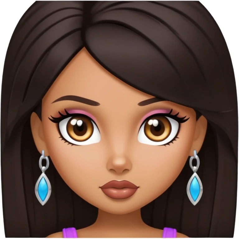 straight dark hair, dark brown eyes, pretty bratz baddie emoji