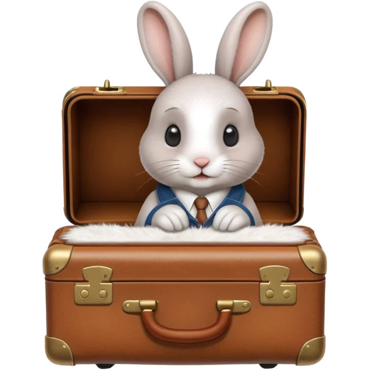A curious rabbit nudging a tiny suitcase with its nose emoji