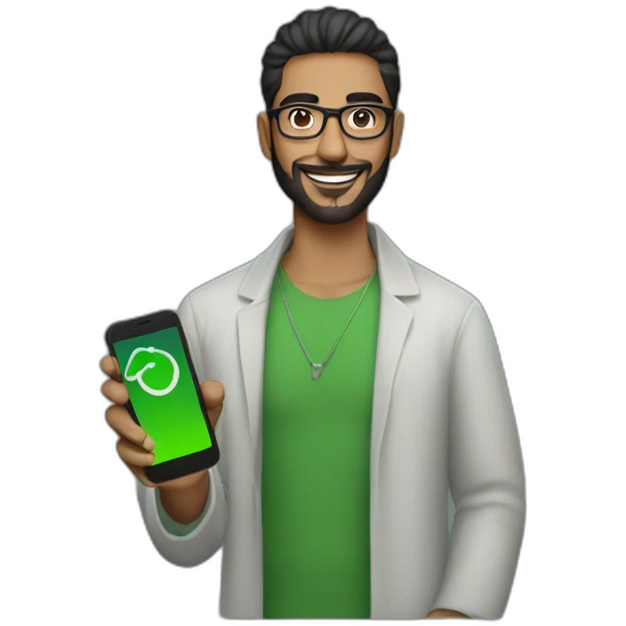 Arab gay man with glasses holding a green iphone 13 emoji