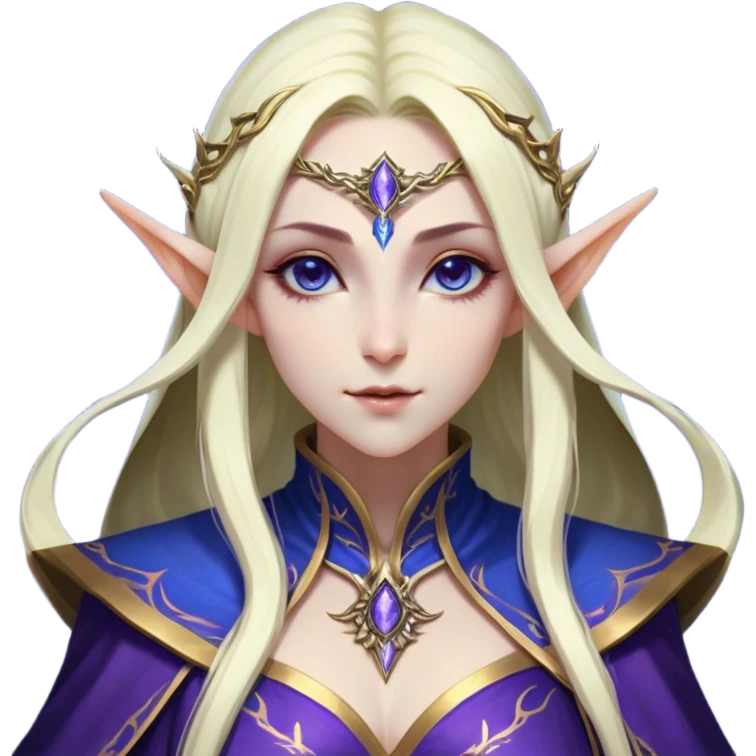 Cinematic Realistic WoW Elf Mage Portrait, head tilted epicly and inquisitively, showcasing a commanding presence and graceful arcane power. Her luminous, porcelain-like skin and delicate features, framed by an intricately detailed robe in deep blues and purples with golden accents, are rendered with lifelike clarity and dramatic, mystical lighting, high shine, epic and awe-inspiring, embodying the timeless magic of an elven mage poised to reshape destiny. emoji
