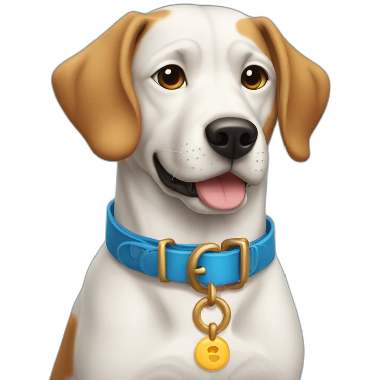 Dog with a collar with the name Corentin in it emoji