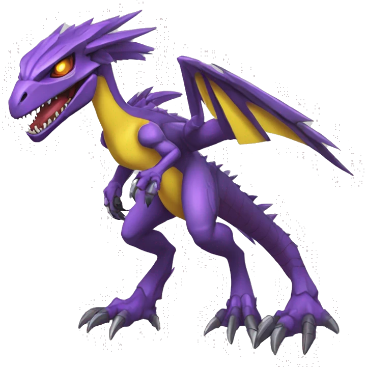  Cool Edgy Purple Yellow Digimon-Fakemon-Guilmon-Velociraptor-Dragon-Mecha full body emoji