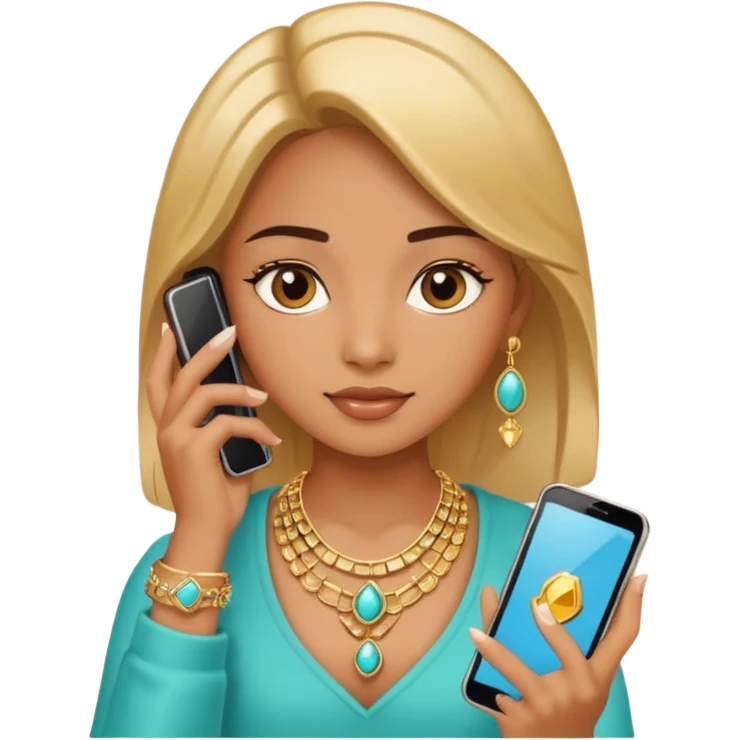Girl with phone and jewelry emoji