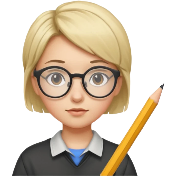 دختری با موهای پسرانه با عینک و مدادی در دست emoji