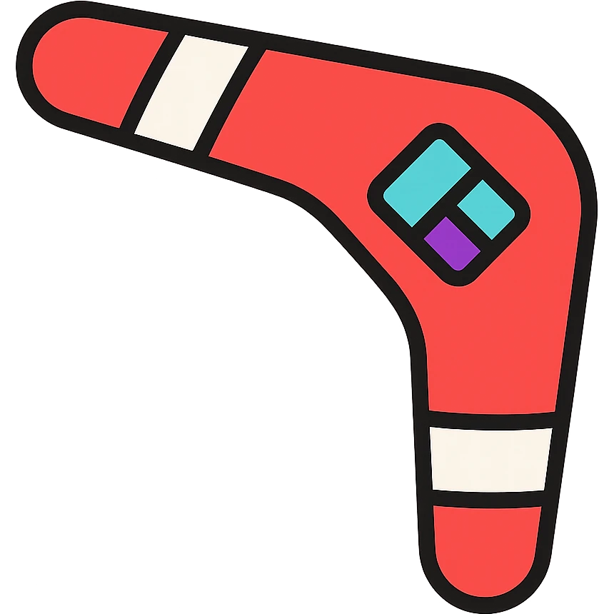 playful outlined icon of a red and white boomerang, Microsoft Power Pages logo subtly integrated, clean look emoji