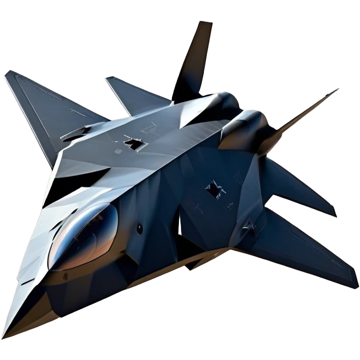 F-117 Nighthawk - Lockheed Martin (Stealth Grey) A futuristic stealth attack aircraft with a distinct faceted, angular design in a stealthy matte grey. Its sharp, jagged edges and unconventional, almost alien-like shape make it look like a shadow cutting through the night sky. The surface should appear non-reflective with subtle panel lines. emoji