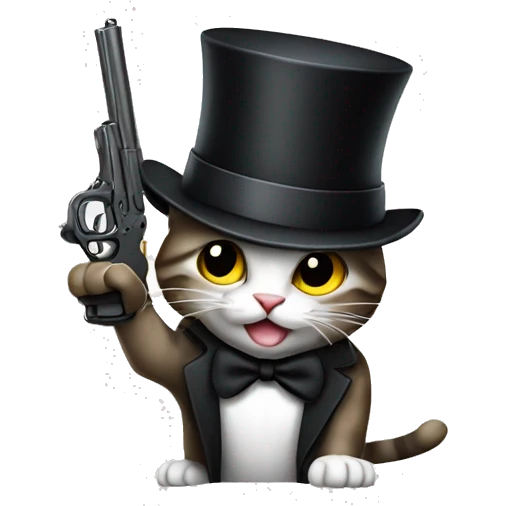 Cat with a gun holding up the middle finger and a top hat emoji