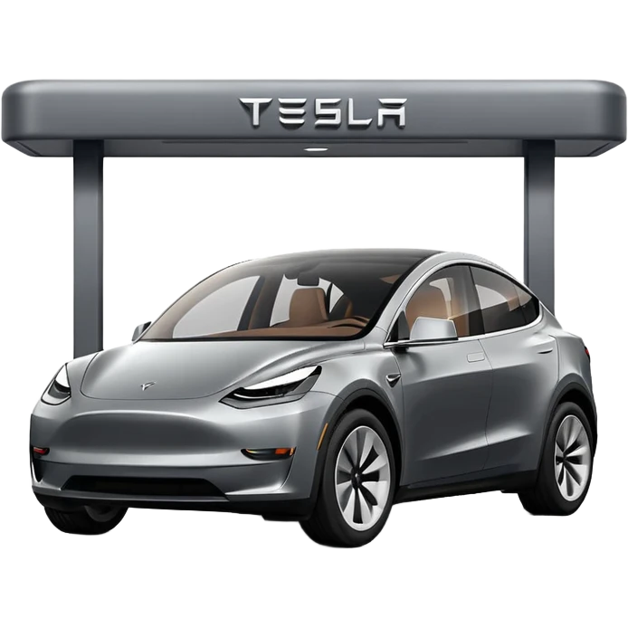 A Tesla Model Y parallel parking in front of a store, from above emoji