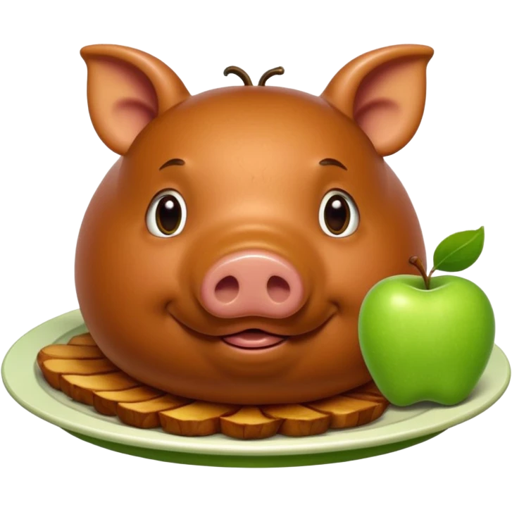 green pig on a plate with an apple in it's mouth emoji
